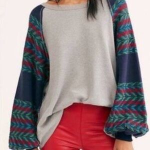 Free People shirt rainbow dream pattern thermal balloon sleeve we the free xs
